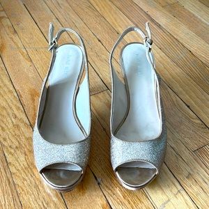 Gold sparkly sling back heels